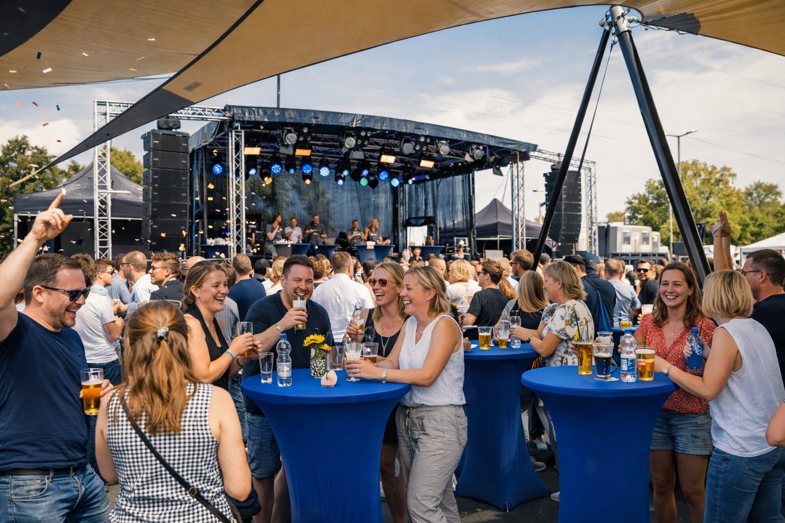 Sommerfest mit Bühne und Stehtischen