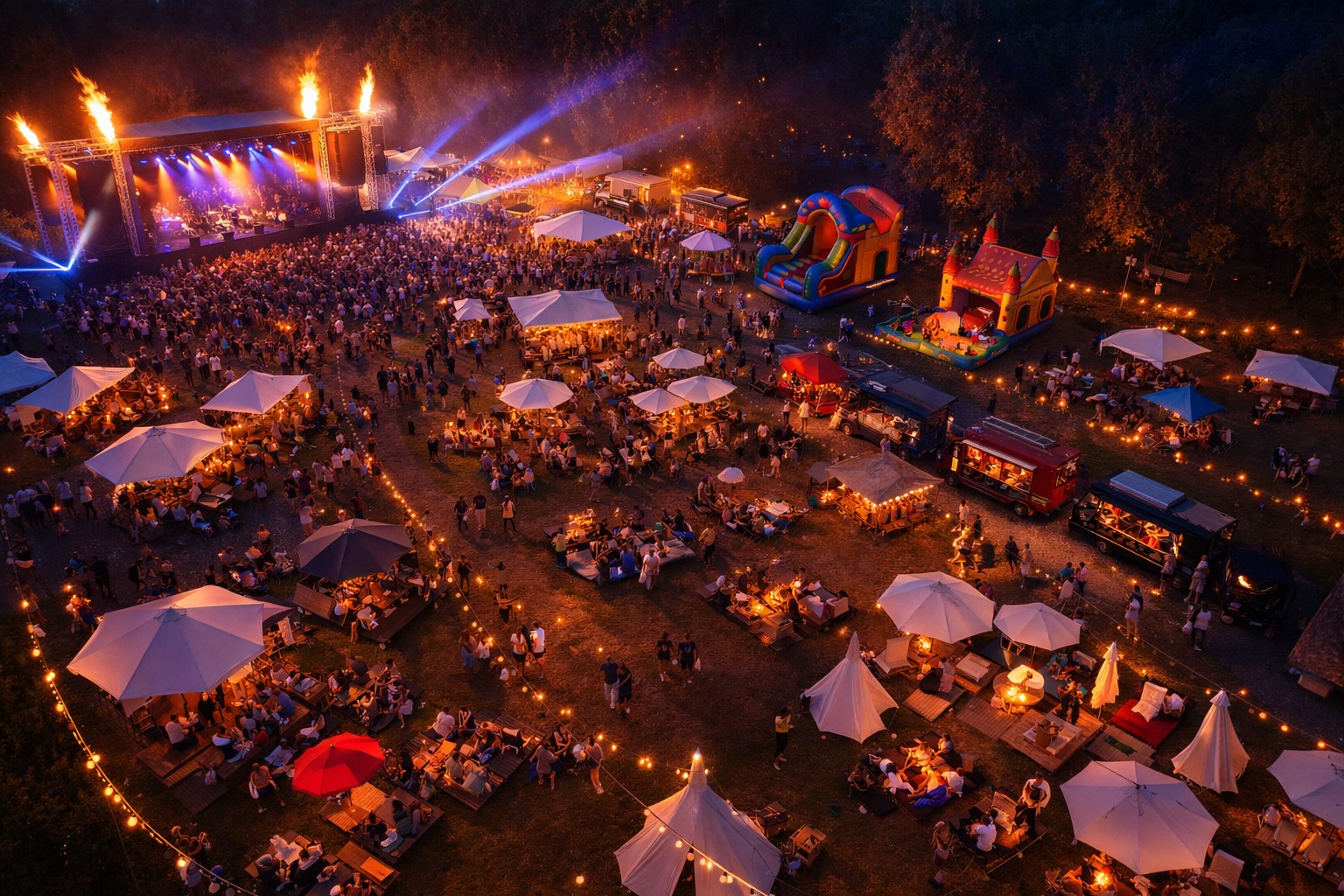 Eventflotte Open-Air Festival mit Bühne und Lichtshow